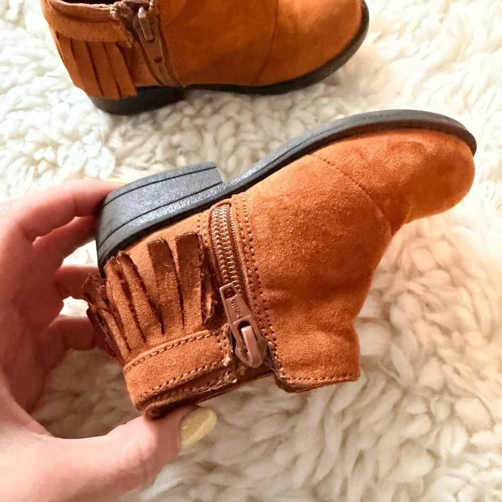 Cat & Jack Tan Suede Fringe Ankle Boots for Kids